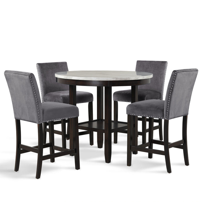 Celeste 42" Round Counter Table-Espresso/Faux Marble