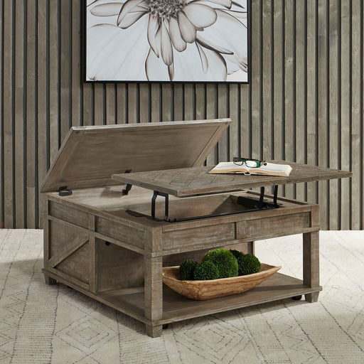 Parkland Falls Square Lift Top Cocktail Table in Weathered Taupe image