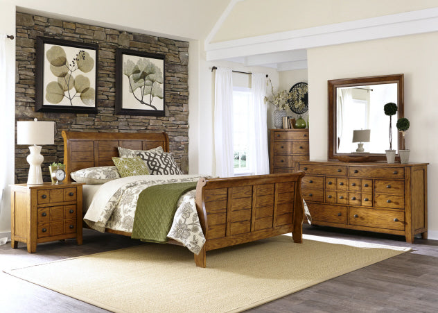 Liberty Furniture Grandpa's Cabin Cal King Sleigh Bed in Age Oak