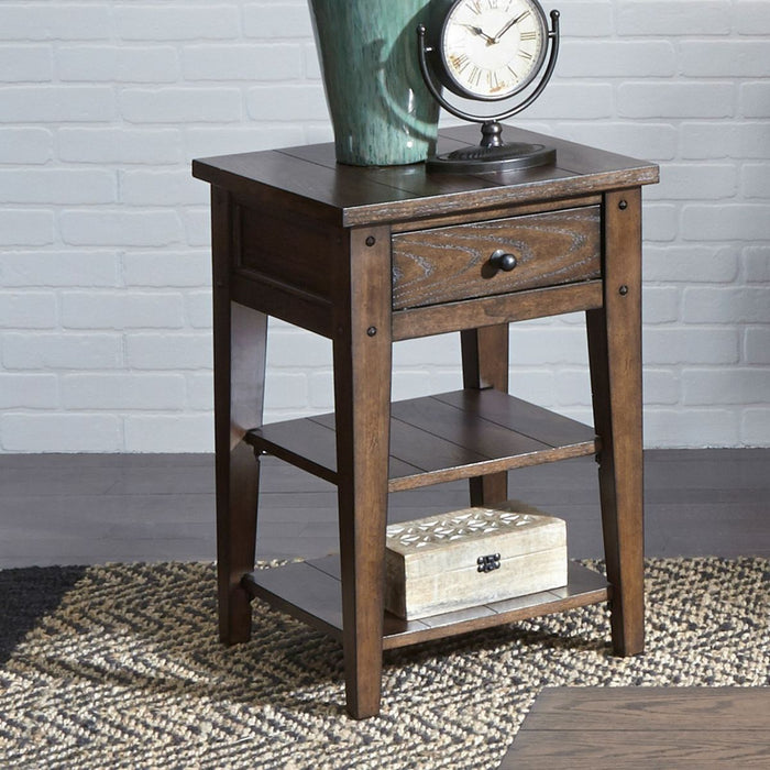 Liberty Furniture Lake House Chair Side Table in Rustic Brown Oak