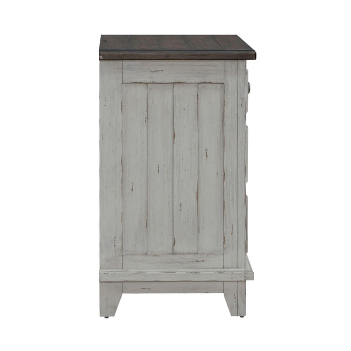 River Place 3 Drawer Nightstand with Charging Station in Riverstone White and Tobacco