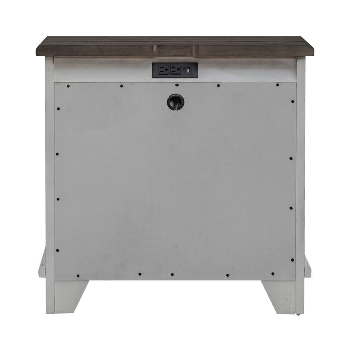 River Place 3 Drawer Nightstand with Charging Station in Riverstone White and Tobacco