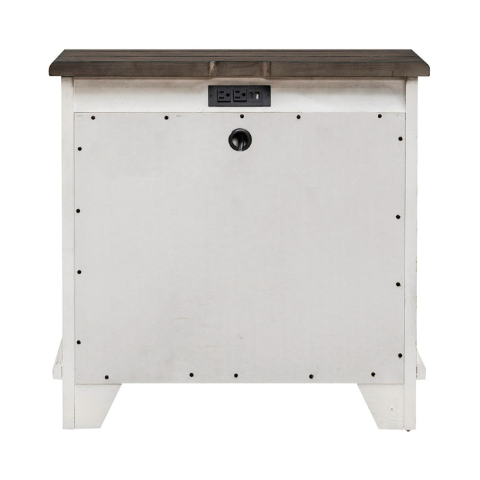 River Place 3 Drawer Nightstand with Charging Station in Riverstone White and Tobacco image
