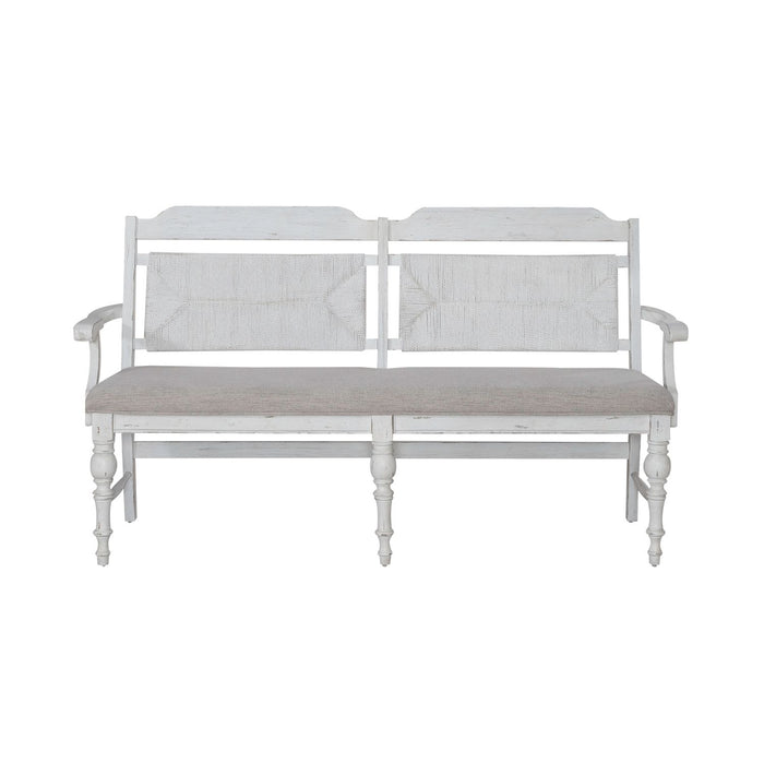 River Place Panel Back Bench in Riverstone White & Tobacco