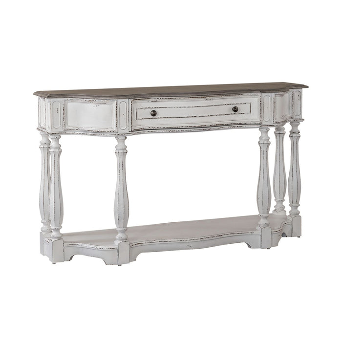 Magnolia Manor 56 Inch Hall Console Table in Antique White Base w/ Weathered Bark Tops image