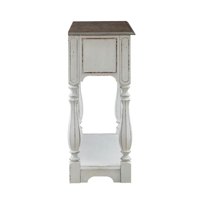 Magnolia Manor Hall Console in Antique White & Weathered Bark EST SHIP TIME APPX 4 WEEKS image
