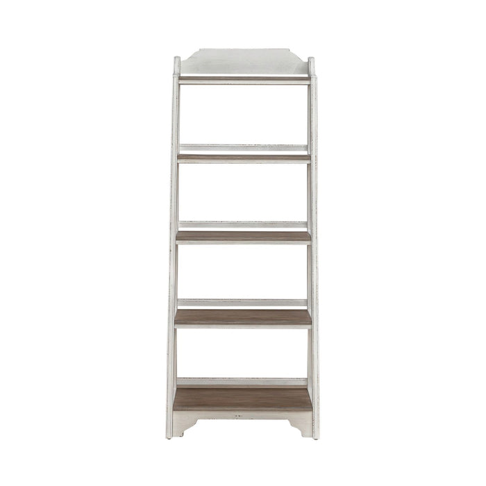 Magnolia Manor Leaning Pier Bookcase in Antique White & Weathered Bark