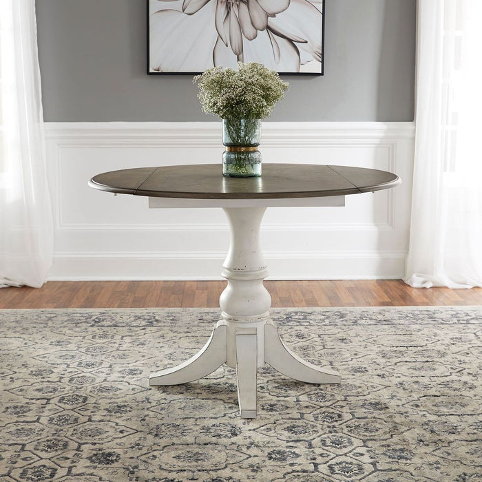 Liberty Furniture Magnolia Manor Drop Leaf Table in Antique White Base w/ Weathered Bark Tops