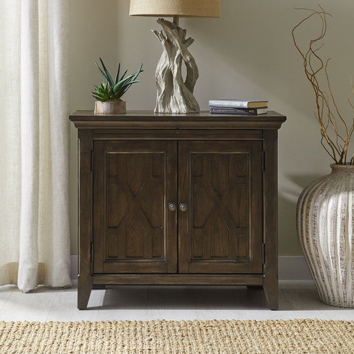 Liberty Furniture Paradise Valley 2 Door Bedside Chest with Charging Station in Saddle Brown image