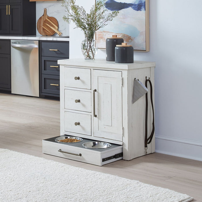 Liberty Furniture Modern Farmhouse Pet Feeder in Flea Market White EST SHIP TIME APPX 4 WEEKS