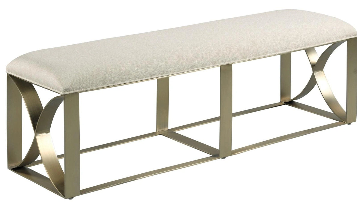 American Drew Lenox Upholstered Accent Bench with Metal Base in Rich Clear Lacquer