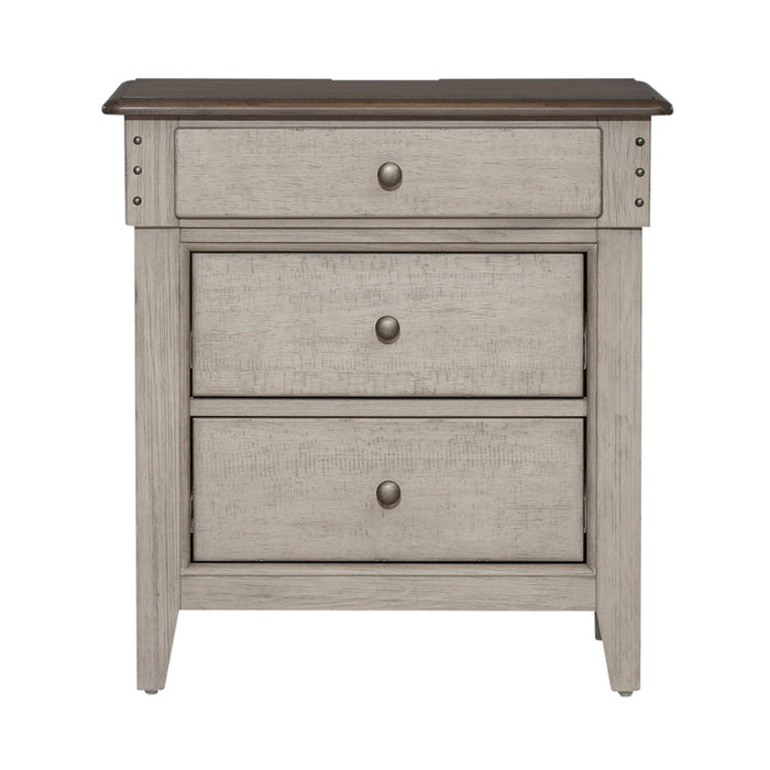 Ivy Hollow 3 Drawer Nightstand w/ Charging Station in Weathered Linen