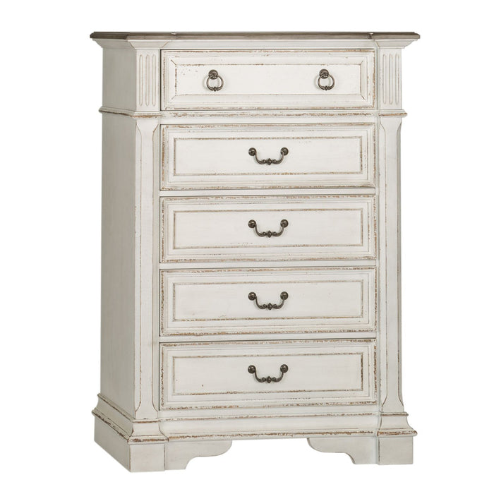 Abbey Park King Uph Sleigh Bed, Dresser & Mirror, Chest, Night Stand