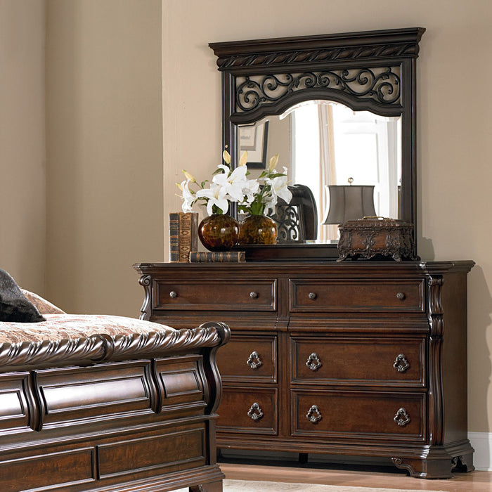 Arbor Place Queen Sleigh Bed, Dresser & Mirror, Chest