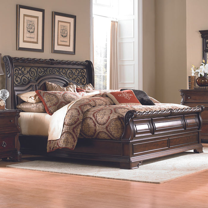 Arbor Place Queen Sleigh Bed, Dresser & Mirror, Chest