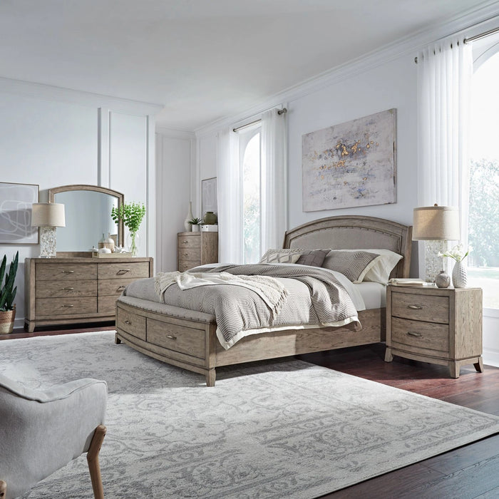 Avalon King California Uph Storage Bed, Dresser & Mirror, Chest, Night Stand image