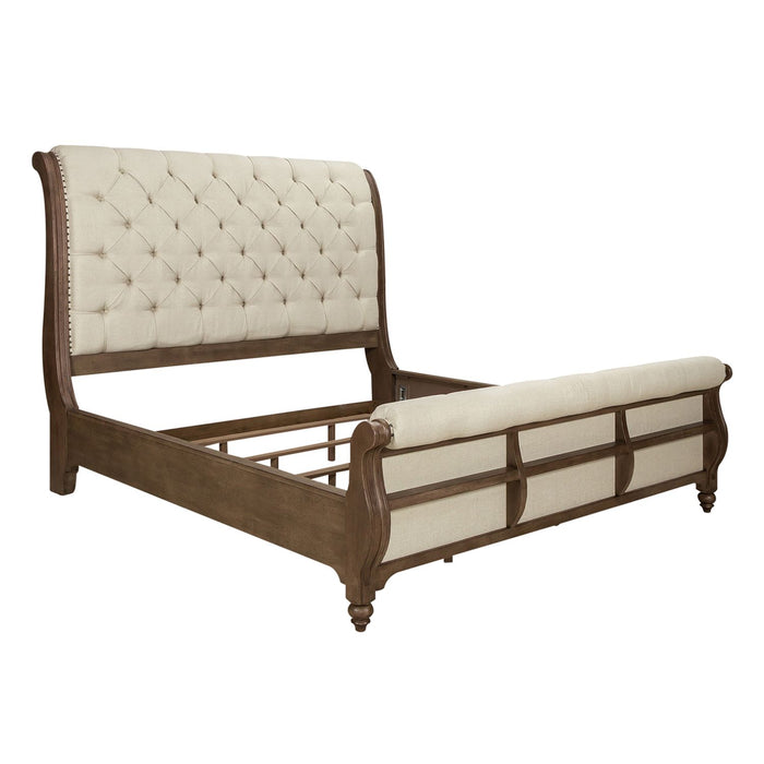 Americana Farmhouse Queen Sleigh Bed, Dresser & Mirror, Chest