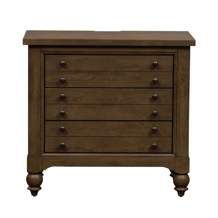 Americana Farmhouse 6 Drawer Bedside Chest in Dusty Taupe and Black image
