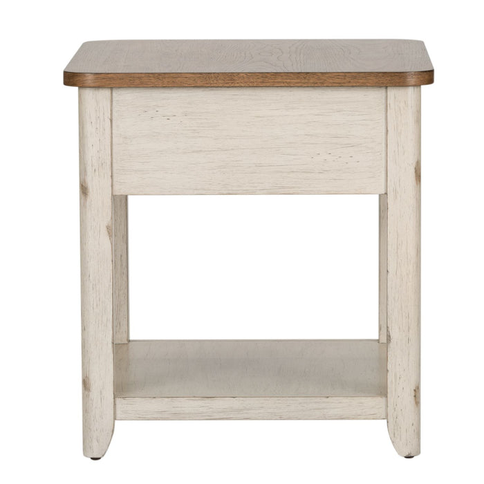 Farmhouse Reimagined End Table with Basket in Antique White