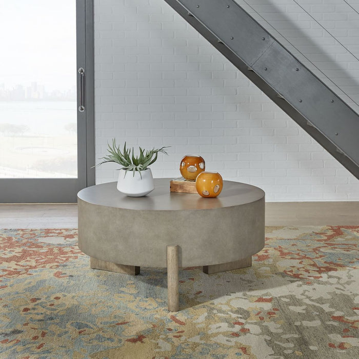 Liberty Furniture Affinity Round Cocktail Table in Dusty Taupe with Concrete Top image