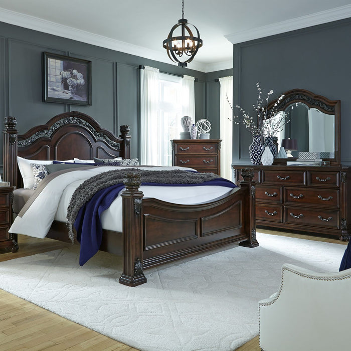 Messina Estates Queen Poster Bed, Dresser & Mirror, Chest image
