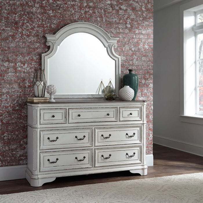 Magnolia Manor King California Upholstered Sleigh Bed, Dresser & Mirror image