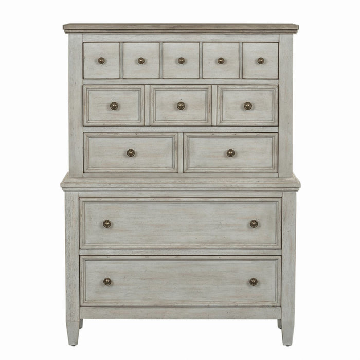 Heartland Opt Queen Panel Bed, Dresser & Mirror, Chest