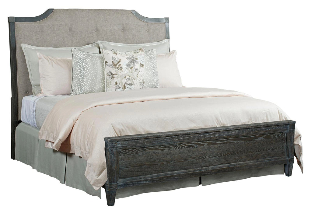 American Drew Ardennes King Lorraine Upholstered Panel Bed in Black Forest and Brindle