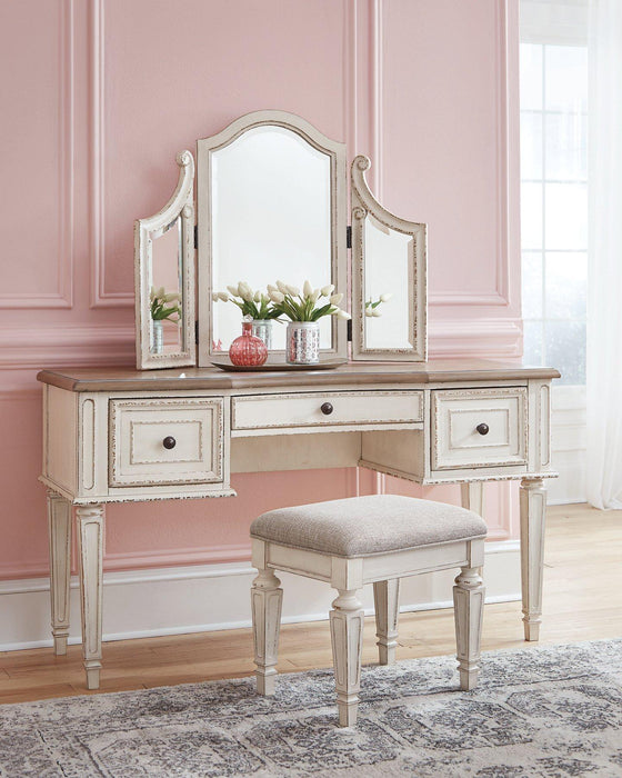 Realyn Vanity and Mirror with Stool