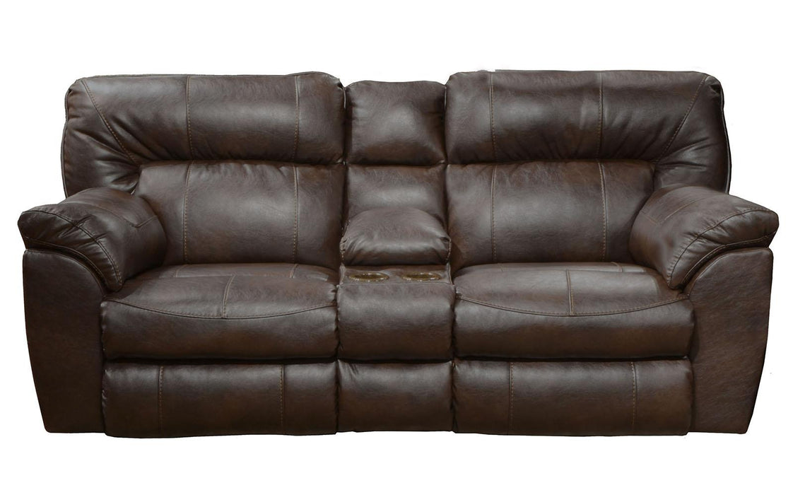 Catnapper Nolan Power Extra Wide Reclining Console Loveseat w/ Storage & Cupholder in Godiva