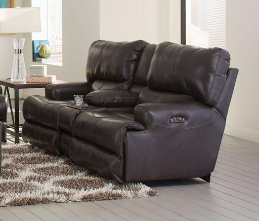 Catnapper Wembley Power Headrest w/ Lumbar Lay Flat Reclining Console Loveseat in Steel image