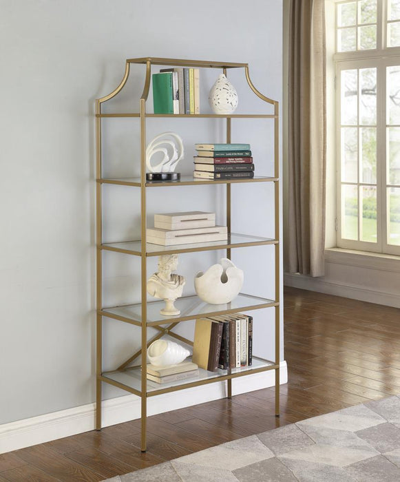 Serena 5-tier Tempered Glass Shelves Bookcase Matte Gold