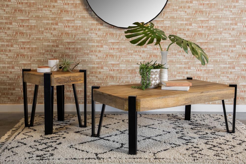 Winston Wooden Square Top End Table Natural and Matte Black