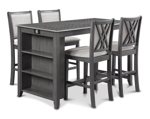 Amy 5 Pc 60" Counter Storage Table+Chairs-Gray