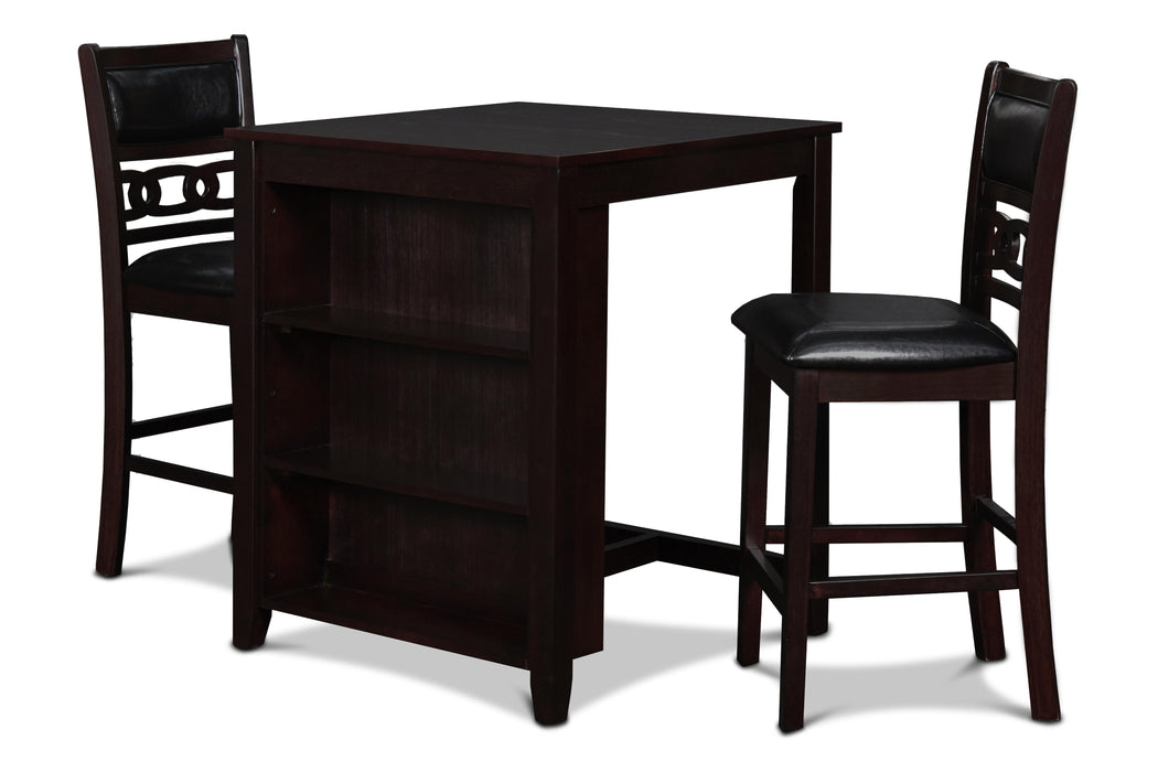 GIA 30" COUNTER TABLE W/2 CHAIRS & STG SHELF-EBONY