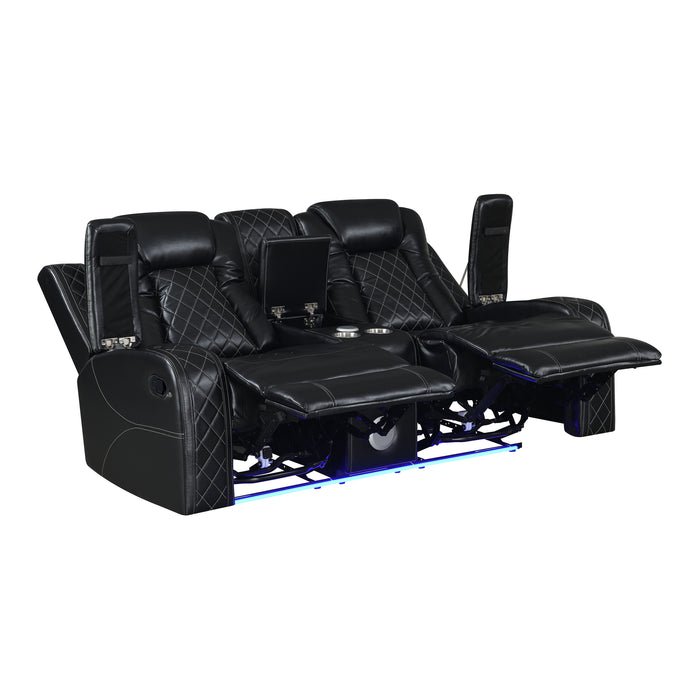 Orion Ii Console Loveseat W/ Dual Recliners-Black