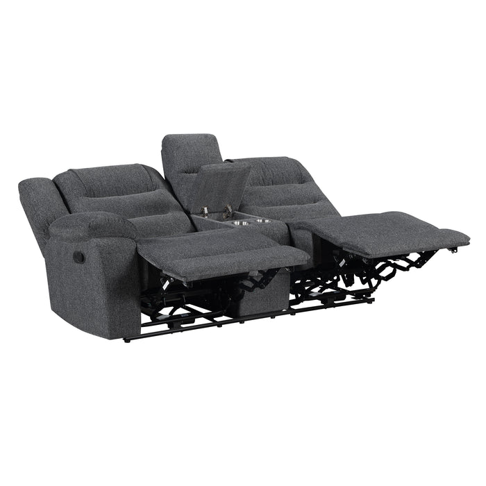 Redondo Laf Console Loveseat W/ 2 Recliners-Dk Gray