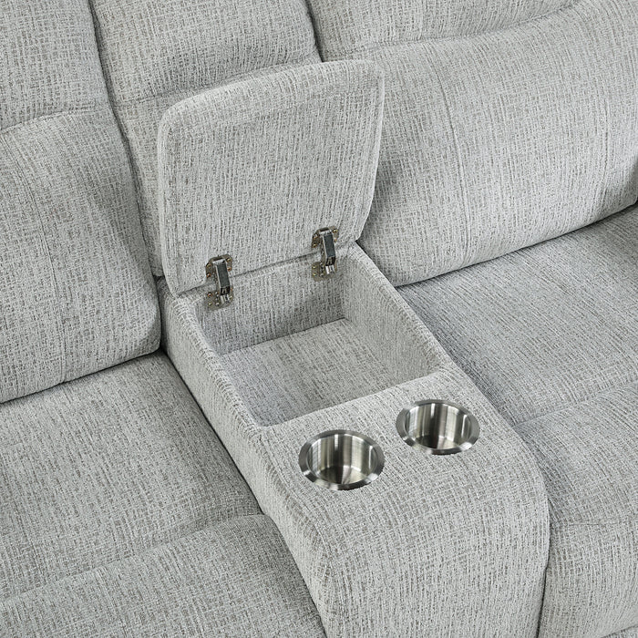 Chablis Reclining Console Loveseat-Mist Gray