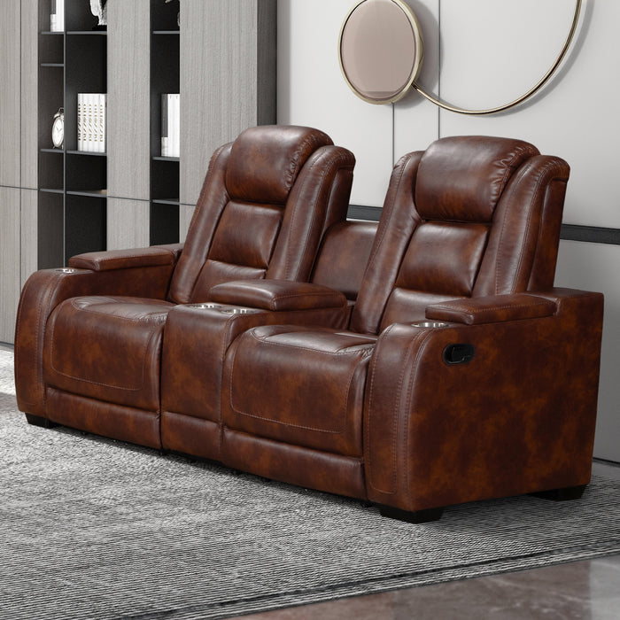 Chester Reclining Console Loveseat-Brown