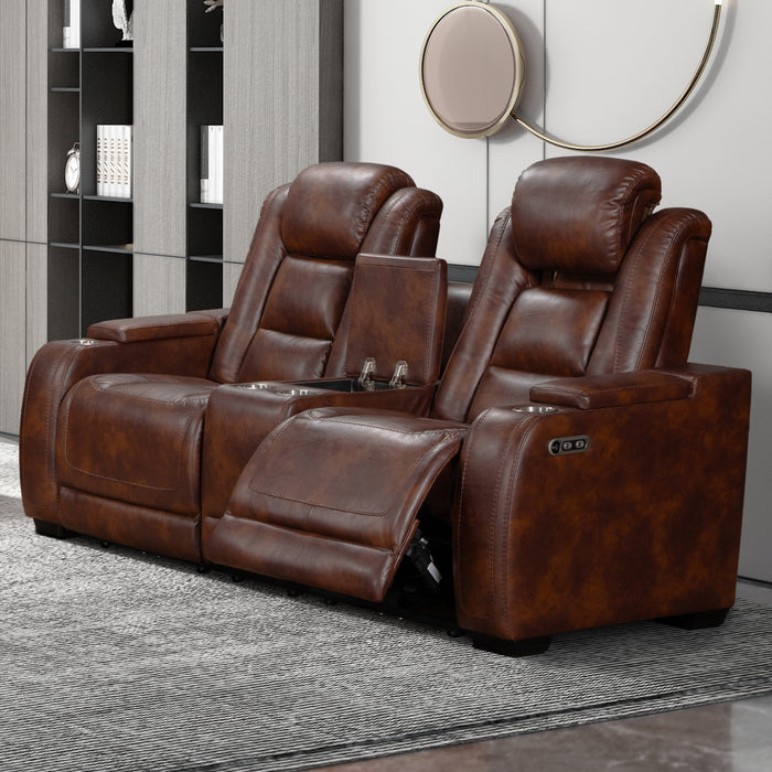 Chester Reclining Console Loveseat W/Pwr Hr & Fr-Brown