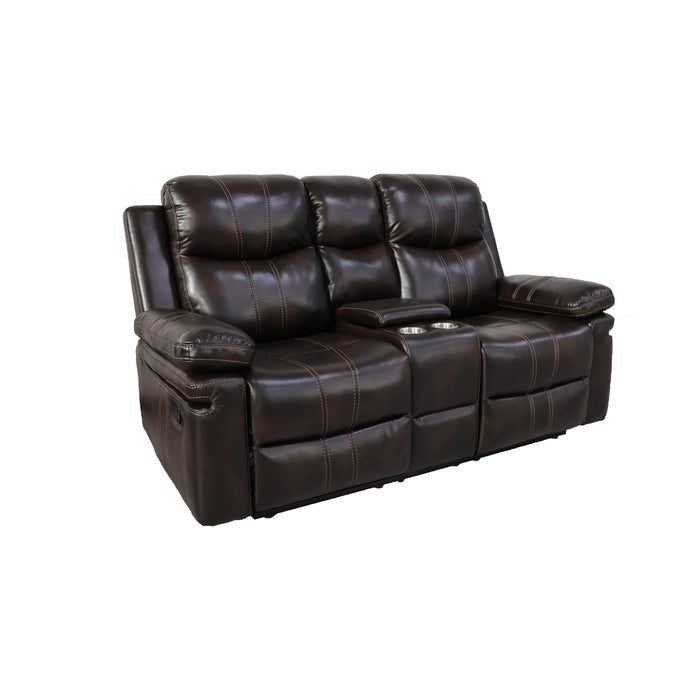 Kellen Console Loveseat W/ Dual Recliners-Brown