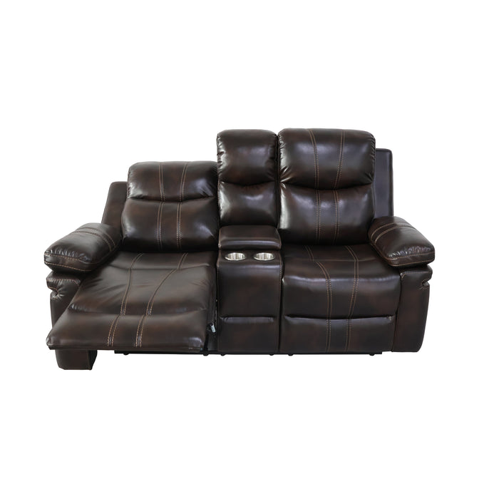 Kellen Console Loveseat W/ Dual Recliners-Brown