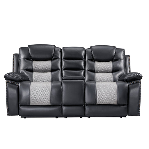 Nikko Console Loveseat W/ Dual Recliners-Black/Gray