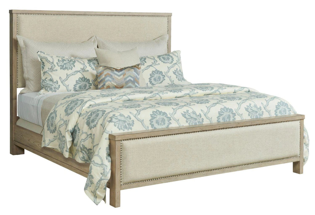 American Drew West Fork Jacksonville Queen Upholstered Bed in Aged TaupeR